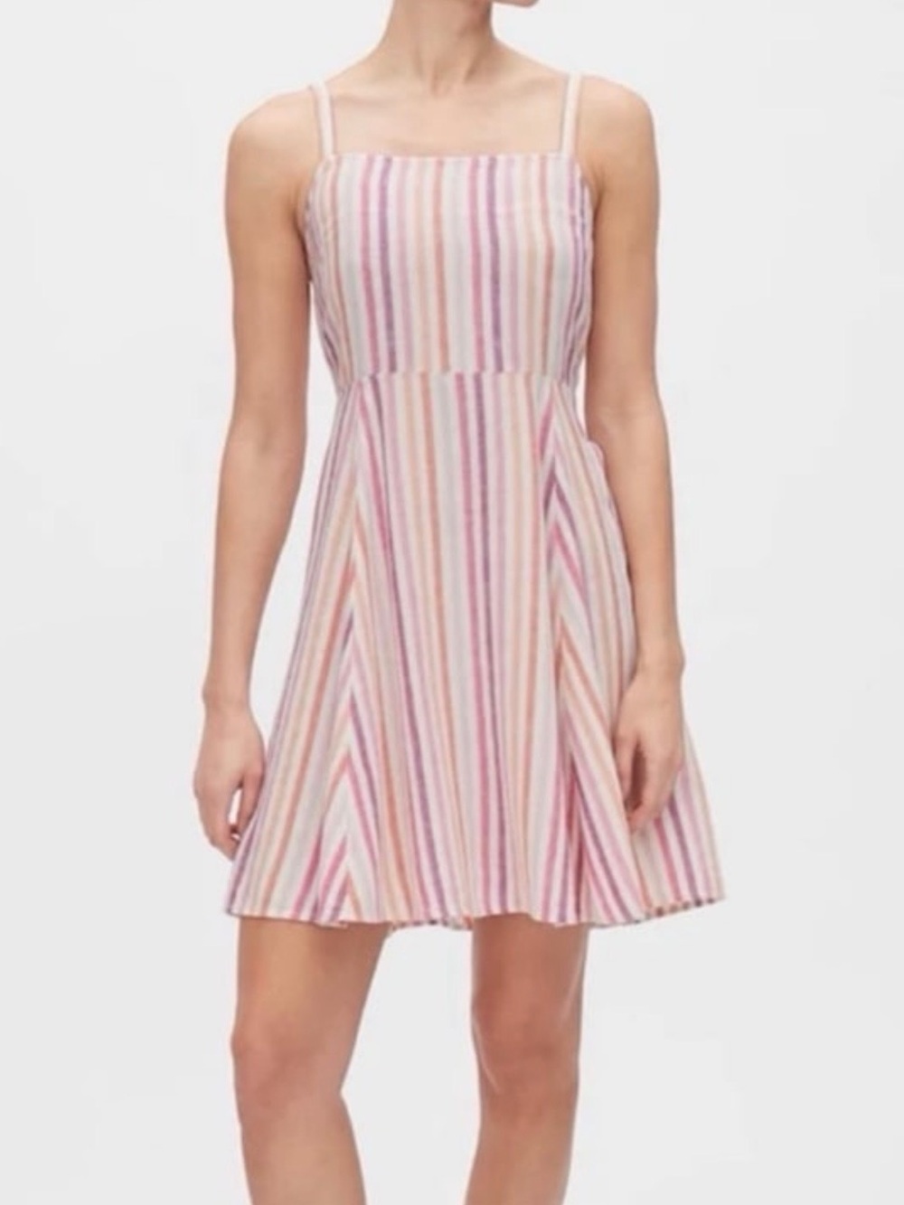 Gap NWT Linen-Blend Striped Square-Neck Sundress in Pink and Cream